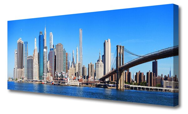 Tablou pe panza canvas Bridge City Arhitectura Alb Gri Albastru