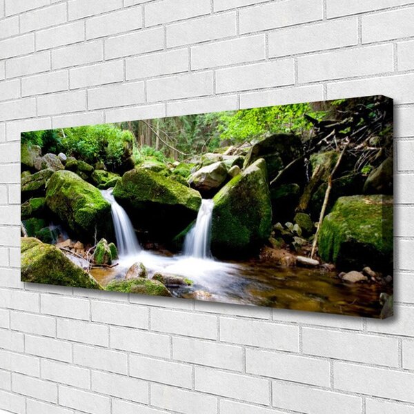 Tablou pe panza canvas Cascada Rocks Natura Verde Alb Gri