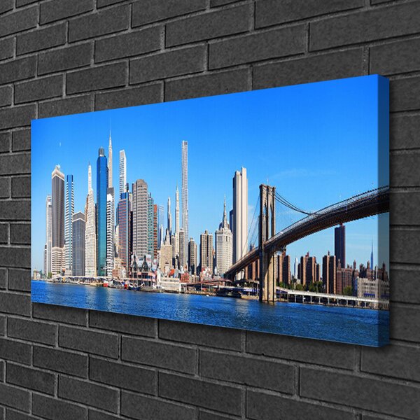 Tablou pe panza canvas Bridge City Arhitectura Alb Gri Albastru