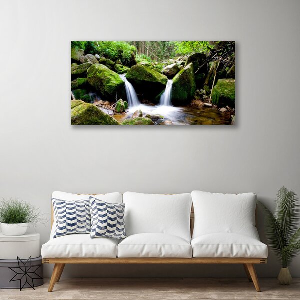 Tablou pe panza canvas Cascada Rocks Natura Verde Alb Gri