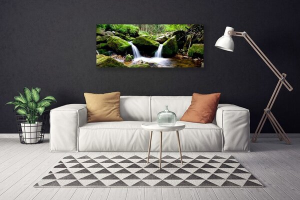 Tablou pe panza canvas Cascada Rocks Natura Verde Alb Gri