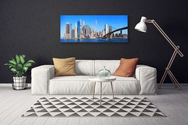 Tablou pe panza canvas Bridge City Arhitectura Alb Gri Albastru