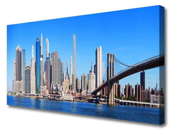 Tablou pe panza canvas Bridge City Arhitectura Alb Gri Albastru