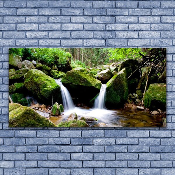 Tablou pe panza canvas Cascada Rocks Natura Verde Alb Gri