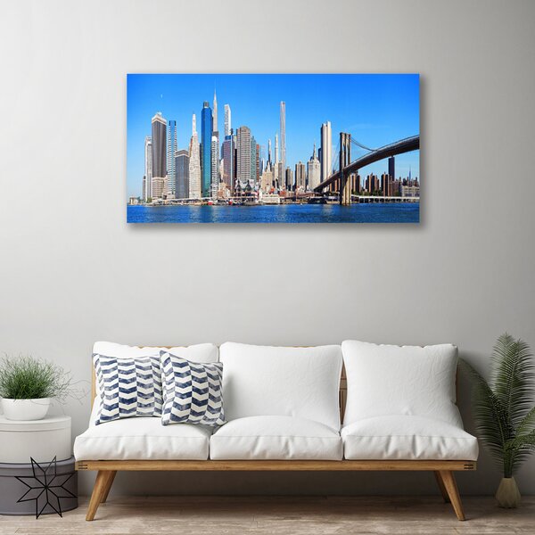 Tablou pe panza canvas Bridge City Arhitectura Alb Gri Albastru
