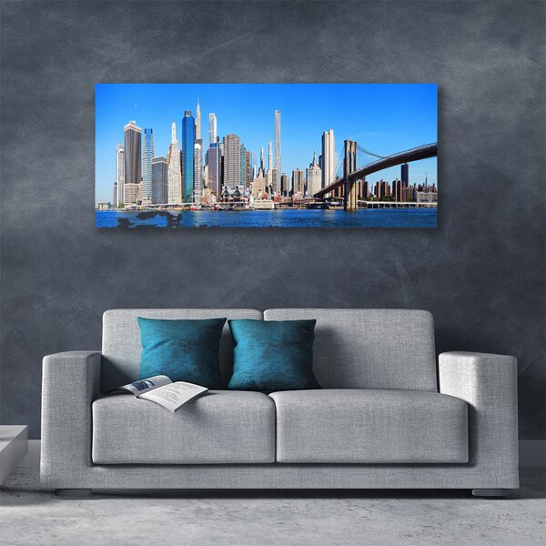 Tablou pe panza canvas Bridge City Arhitectura Alb Gri Albastru