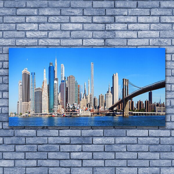 Tablou pe panza canvas Bridge City Arhitectura Alb Gri Albastru
