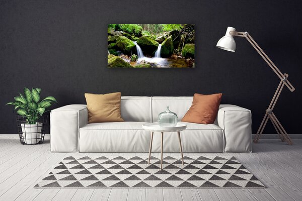 Tablou pe panza canvas Cascada Rocks Natura Verde Alb Gri