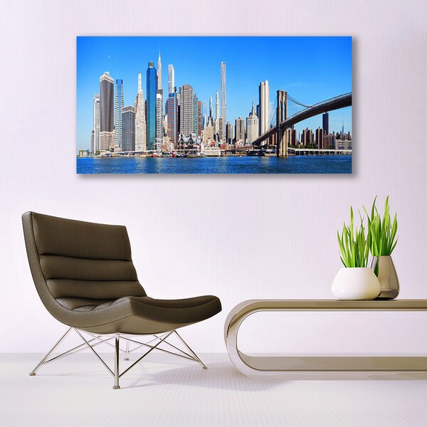 Tablou pe panza canvas Bridge City Arhitectura Alb Gri Albastru