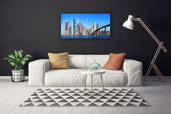 Tablou pe panza canvas Bridge City Arhitectura Alb Gri Albastru
