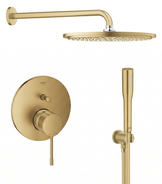 Set cap de duș cu braț Grohe Rainshower 26066GN0, baterie cadă-duș Grohe Essence 24058GN1, 26658GN0, 27400GN0, 28362GL1
