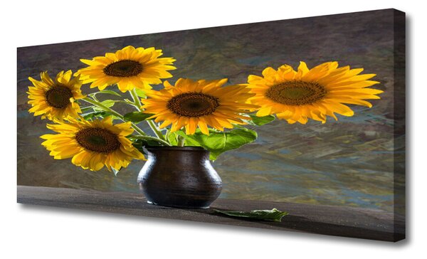 Tablou pe panza canvas Floarea-soarelui de flori Vaze Floral Galben Gri