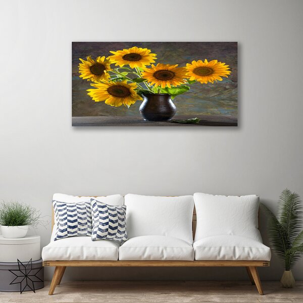 Tablou pe panza canvas Floarea-soarelui de flori Vaze Floral Galben Gri