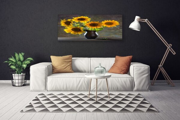 Tablou pe panza canvas Floarea-soarelui de flori Vaze Floral Galben Gri