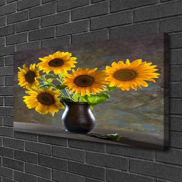 Tablou pe panza canvas Floarea-soarelui de flori Vaze Floral Galben Gri