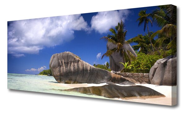 Tablou pe panza canvas Rocky Beach Peisaj Gri Galben