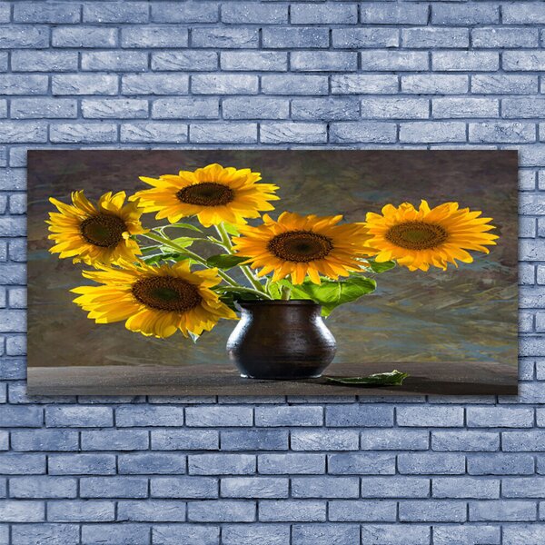 Tablou pe panza canvas Floarea-soarelui de flori Vaze Floral Galben Gri