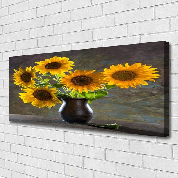 Tablou pe panza canvas Floarea-soarelui de flori Vaze Floral Galben Gri
