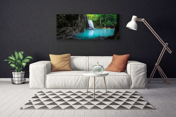 Tablou pe panza canvas Lacul Cascada Natura Gri Albastru Verde