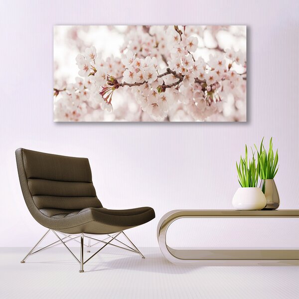 Tablou pe sticla Flori Floral alb