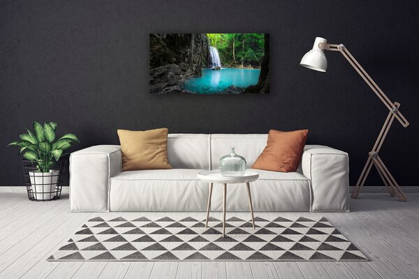 Tablou pe panza canvas Lacul Cascada Natura Gri Albastru Verde