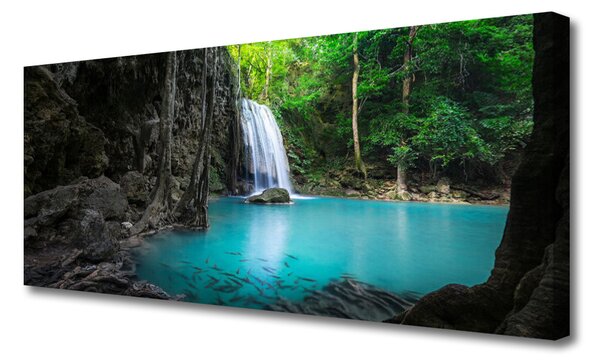 Tablou pe panza canvas Lacul Cascada Natura Gri Albastru Verde