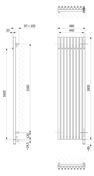 Oltens Stang încălzitor electric 180x48 cm alb 55130000