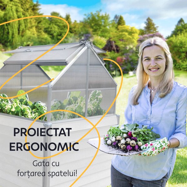 KONDELA Strat înălţat cu seră, alb, policarbonat, OKIT