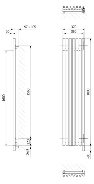 Oltens Stang calorifer electric cu încălzitor 180x37 cm alb 55129000