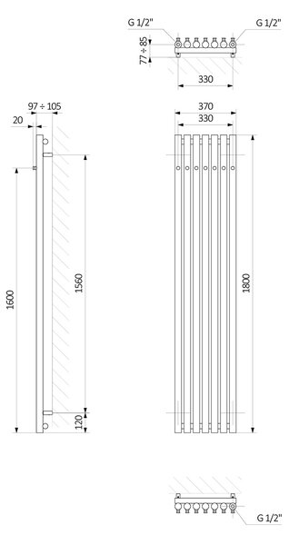 Oltens Stang calorifer de baie decorativ 180x37 cm grafit 55029400
