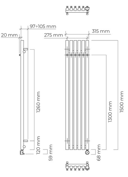 Oltens Stang încălzitor electric 150x31.5 cm nichel 55122910