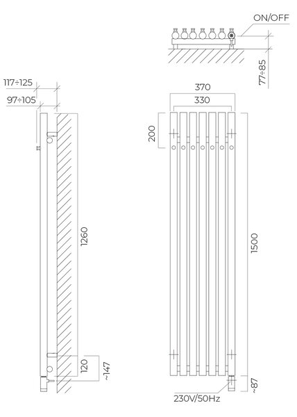 Oltens Stang încălzitor electric 150x37 cm negru mat 55128300