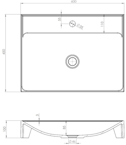 Ruvetti Erna lavoar 60x45 cm dreptunghiular mobilier-de blat alb luciu DOL_ER60