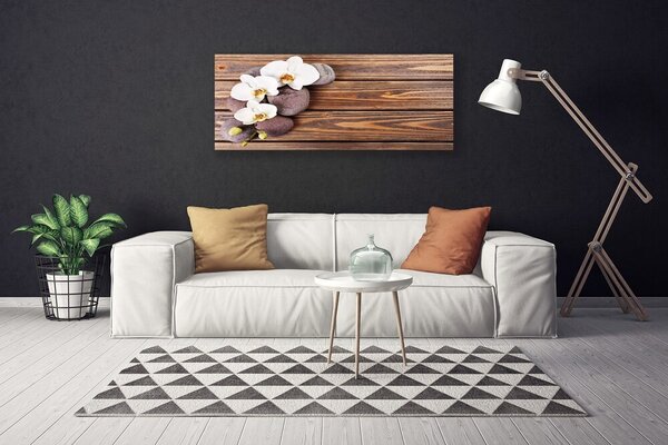 Tablou pe panza canvas Pietrele florale flori Alb Brun