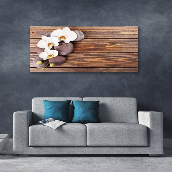 Tablou pe panza canvas Pietrele florale flori Alb Brun