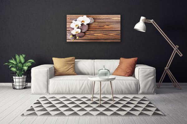 Tablou pe panza canvas Pietrele florale flori Alb Brun