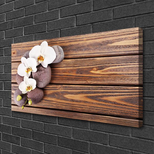 Tablou pe panza canvas Pietrele florale flori Alb Brun