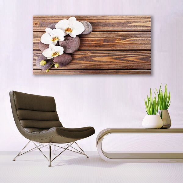 Tablou pe panza canvas Pietrele florale flori Alb Brun