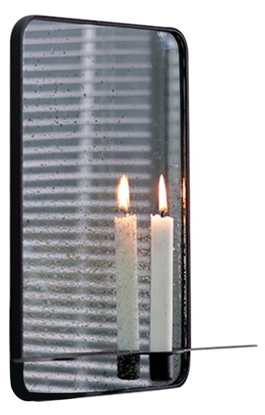KONDELA Oglindă cu suport pentru 2 lumânări, patinată, ramă metalică neagră, FIVER