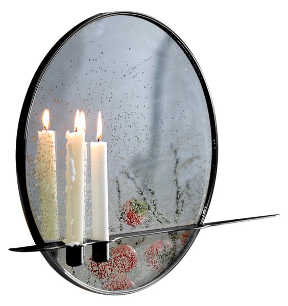 KONDELA Oglindă cu suport pentru 2 lumânări, patinată, ramă metalică neagră, HAREO TIP 1