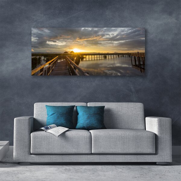 Tablou pe panza canvas Podul Marea Arhitectura Brun Gri Galben