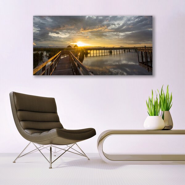 Tablou pe panza canvas Podul Marea Arhitectura Brun Gri Galben