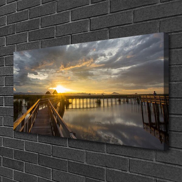 Tablou pe panza canvas Podul Marea Arhitectura Brun Gri Galben