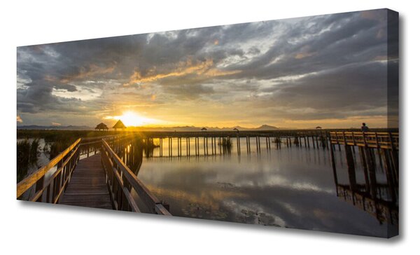 Tablou pe panza canvas Podul Marea Arhitectura Brun Gri Galben