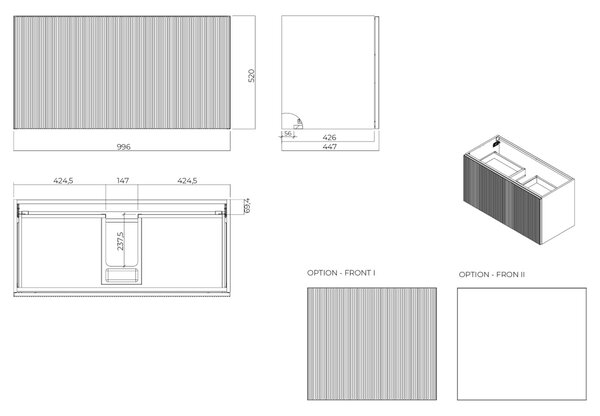 Oltens Lun dulap 100x44.7x52 cm sub chiuveta pe perete 60034900
