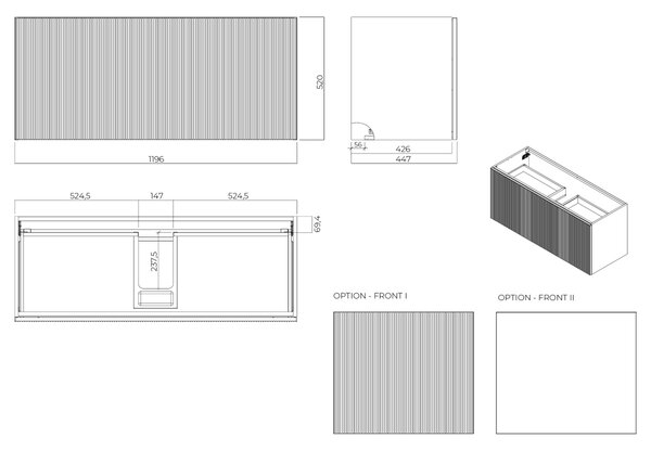 Oltens Lun dulap 120x44.7x52 cm sub chiuveta pe perete 60035900