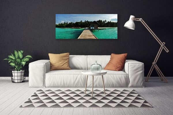 Tablou pe panza canvas Marea Podul Copaci Arhitectura Albastru Maro Verde