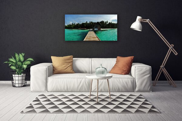 Tablou pe panza canvas Marea Podul Copaci Arhitectura Albastru Maro Verde