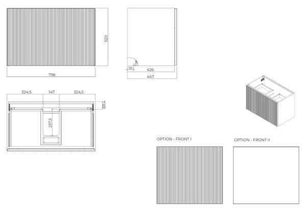 Oltens Lun Rilla dulap 80x44.7x52 cm sub chiuveta pe perete 60028900