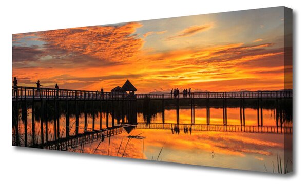Tablou pe panza canvas Podul Mare Arhitectura Galben Maro Negru